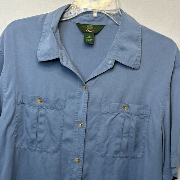 Orvis 100% Silk Button Up Shirt Men’s Size XL Light Blue Short Sleeve - Picture 2 of 4